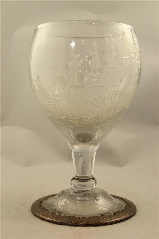 A large wheel engraved glass goblet, Silesia or Bohemia, 19th century, 26cm